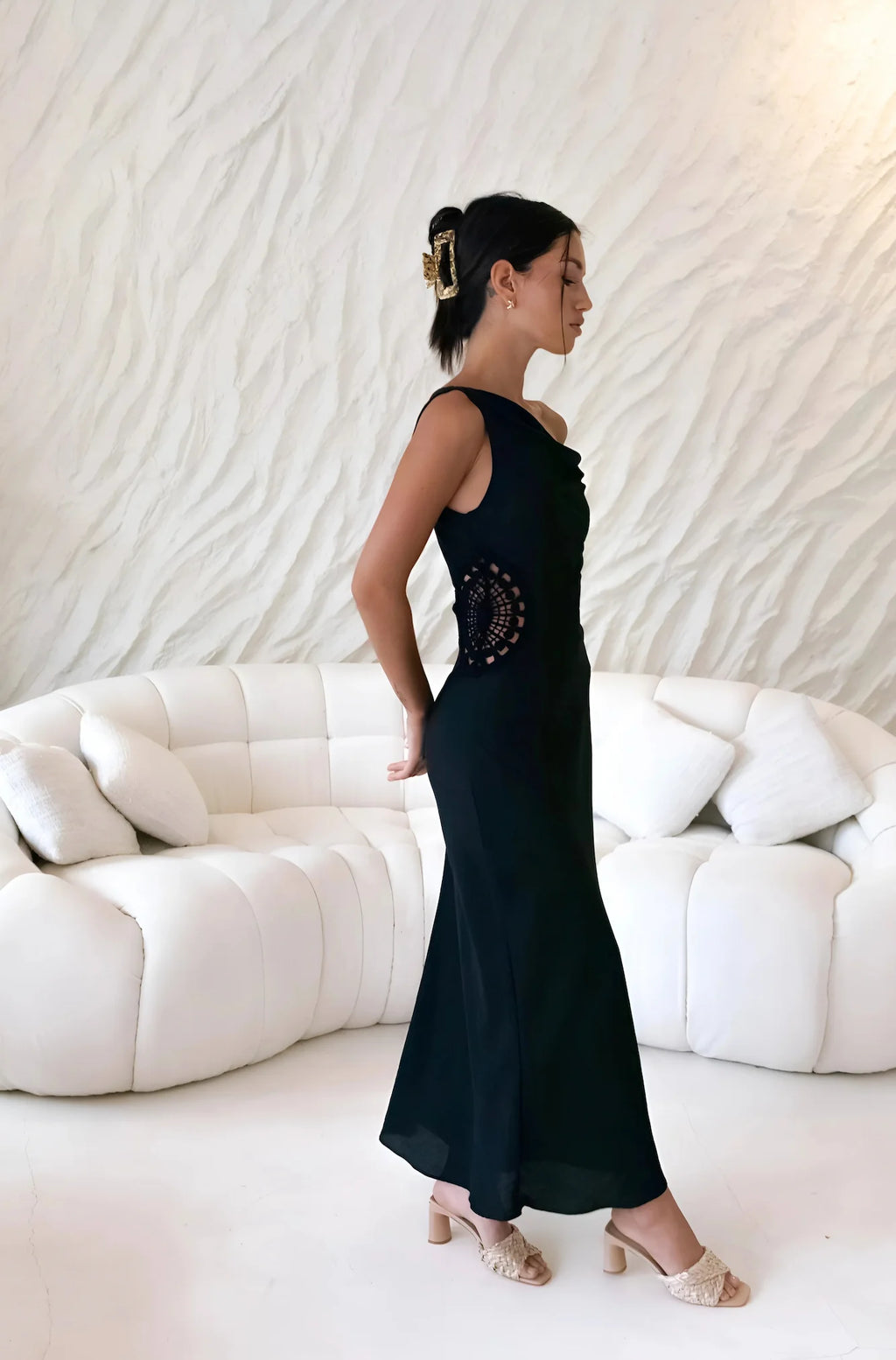 Moonlight Dancer Off Shoulder Maxi Dress Black