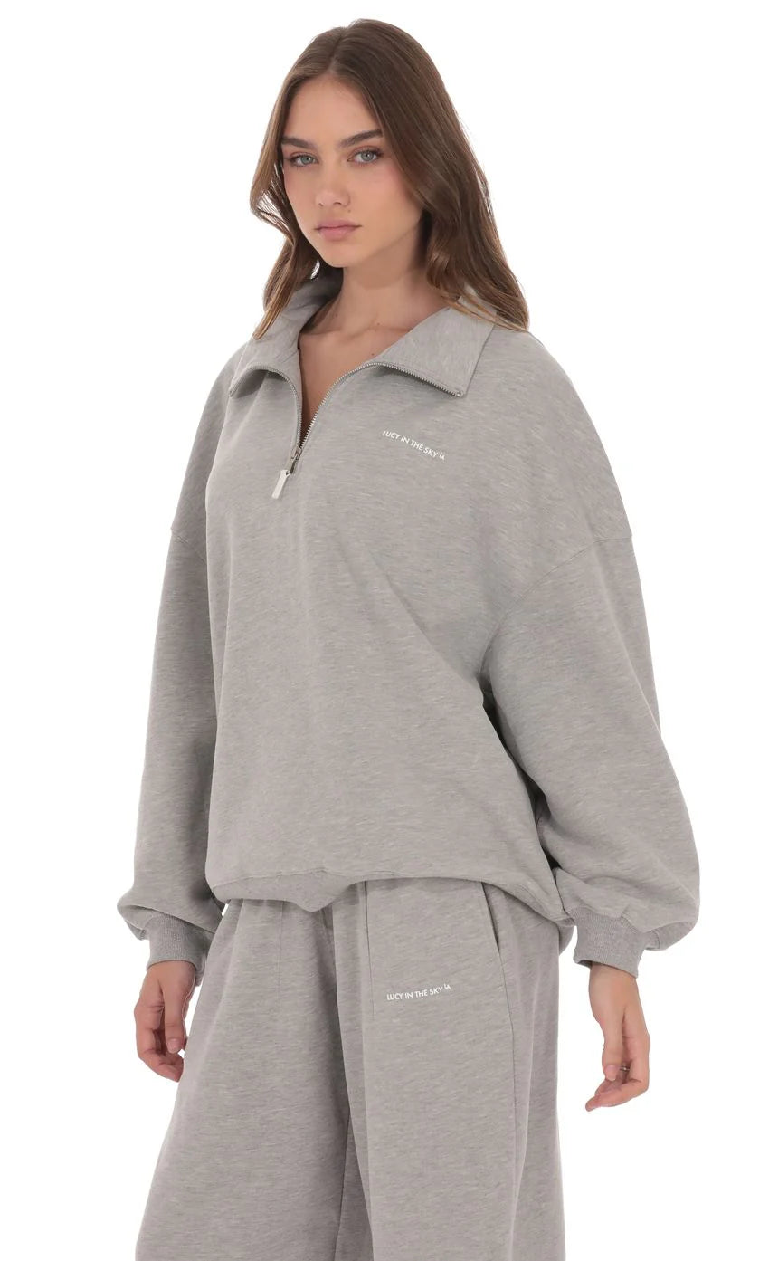 Quarter Zip-Up Jumper in Grey