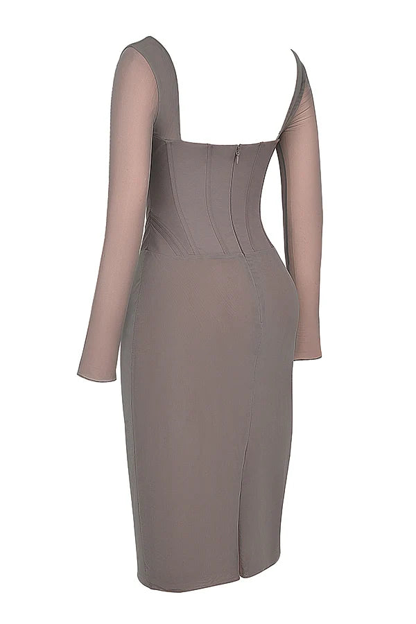 mocha corset midi dress