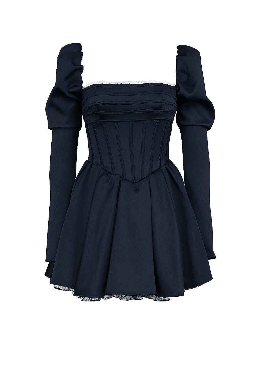 midnight satin puff sleeve mini dress - sale