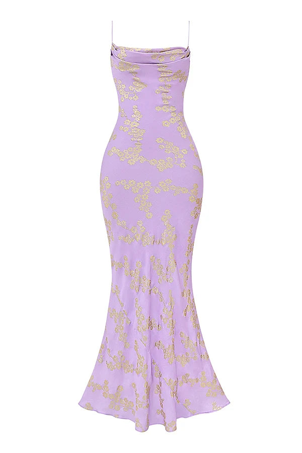 orchid jacquard satin gown