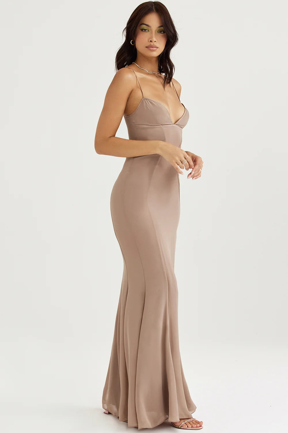 latte corset maxi dress