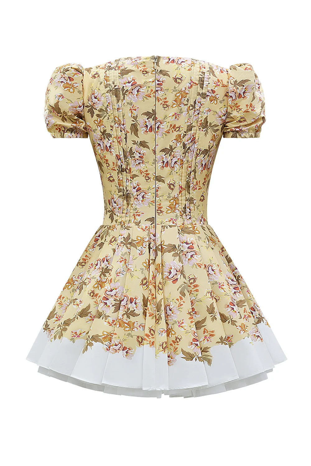 honeyflower print pleated cotton mini dress