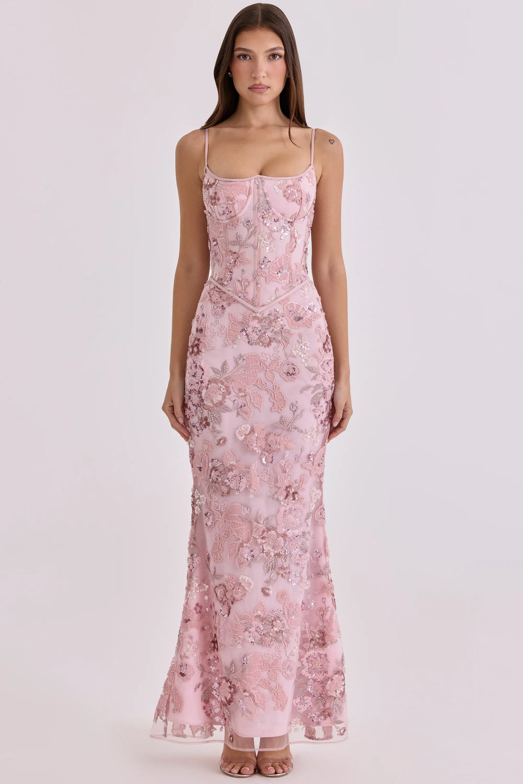 pink hand beaded embellished corset maxi dress - limited edition