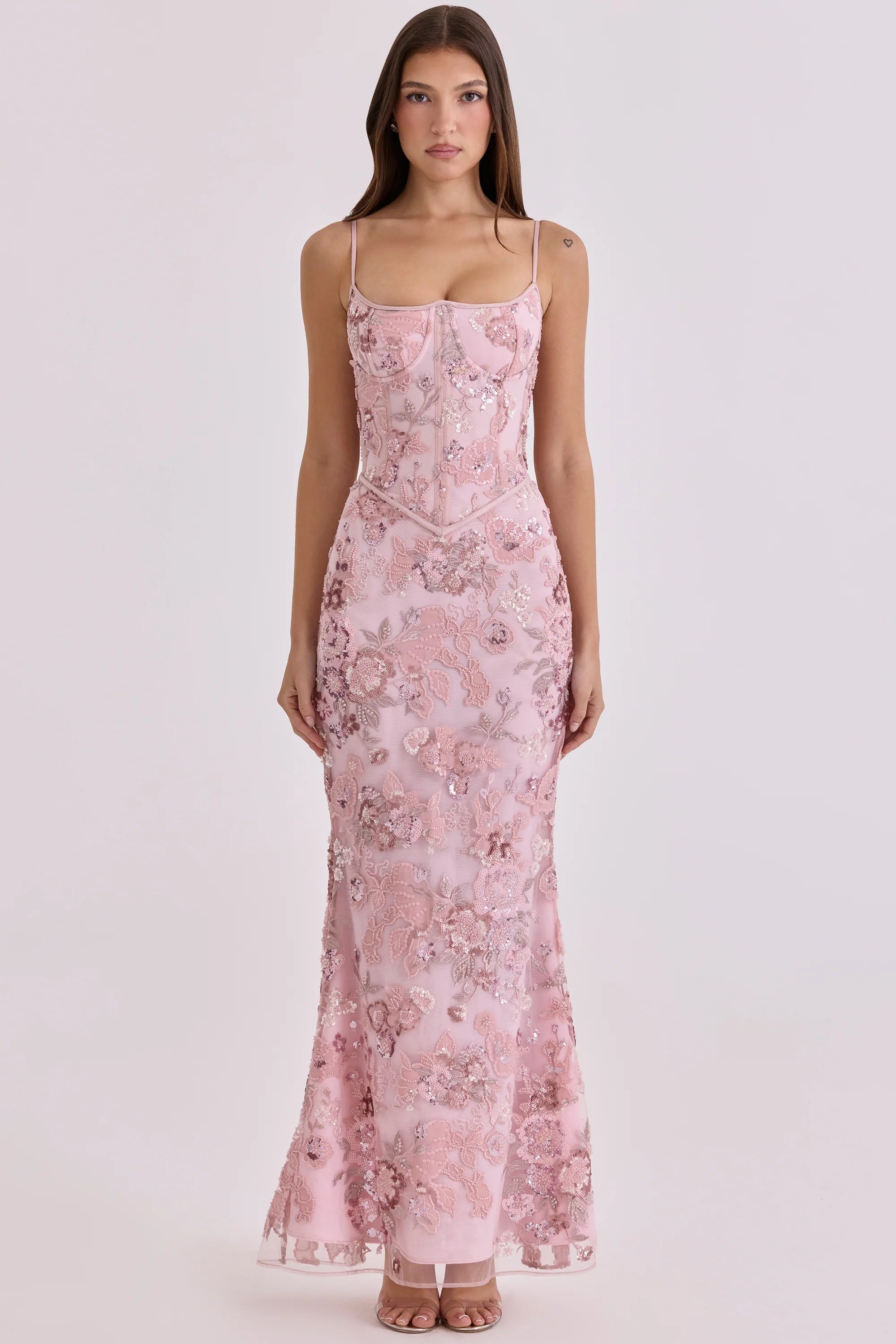 pink hand beaded embellished corset maxi dress - limited edition