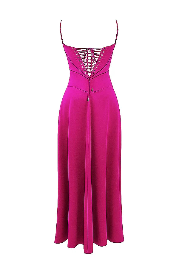 fuchsia lace up maxi dress
