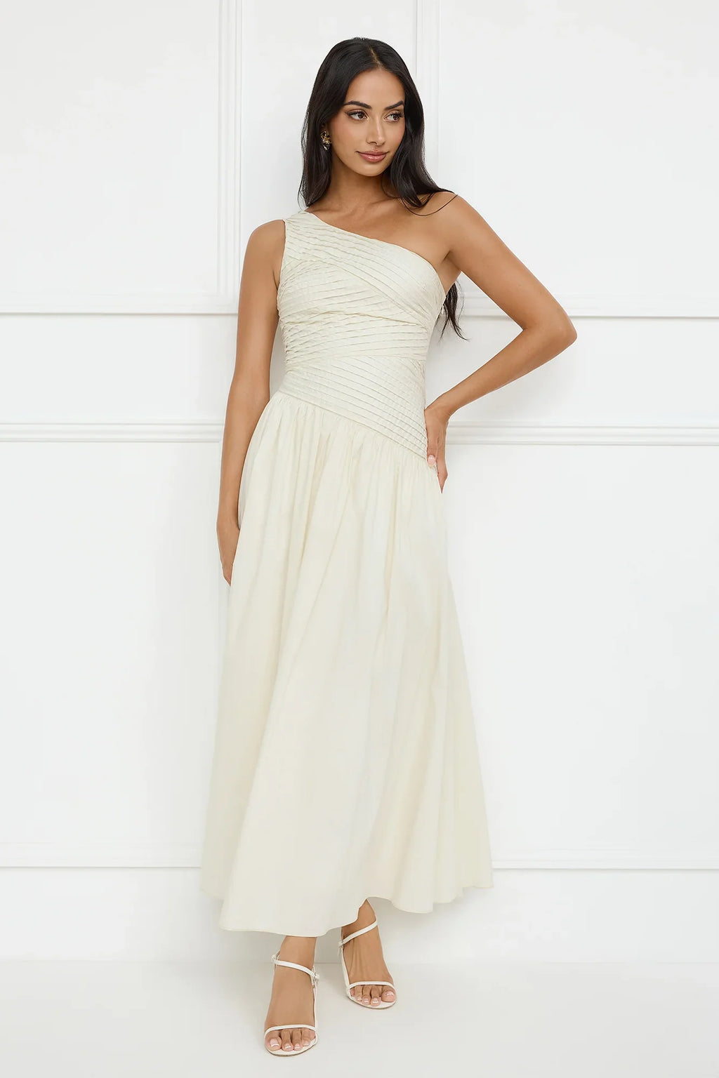 Seashell Moments One Shoulder Maxi Dress Beige