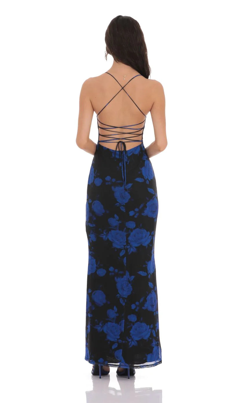 Floral Bodycon Open Back Maxi Dress