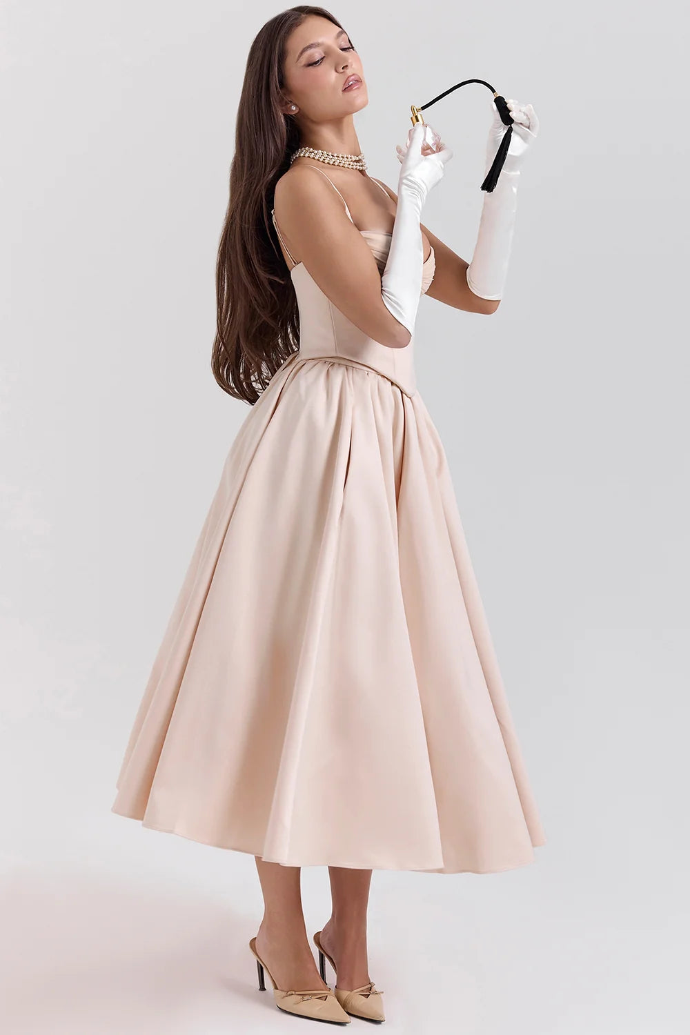 peach satin corset and skirt - sale