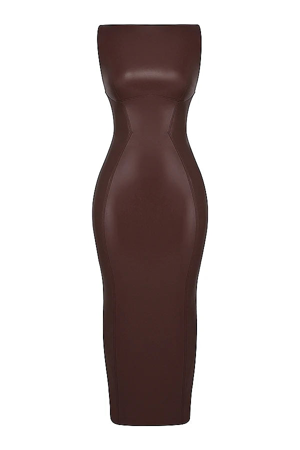 cocoa vegan leather maxi dress