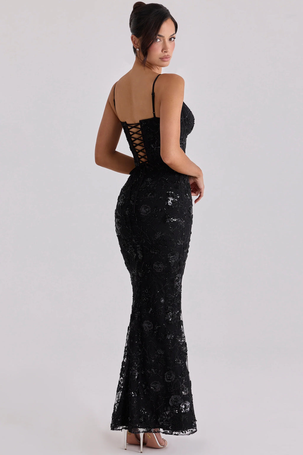 black hand beaded embellished corset maxi dress - limited edition