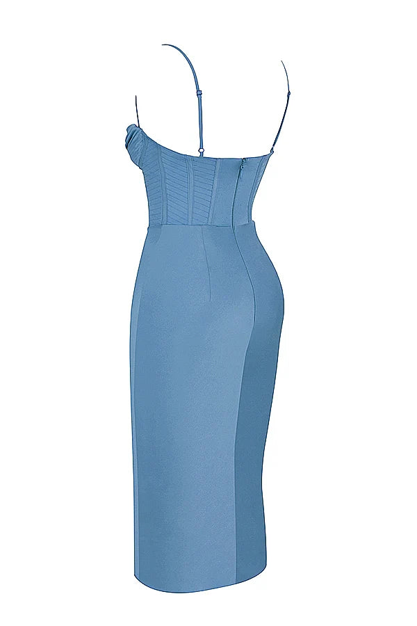 aegean blue corset midi dress