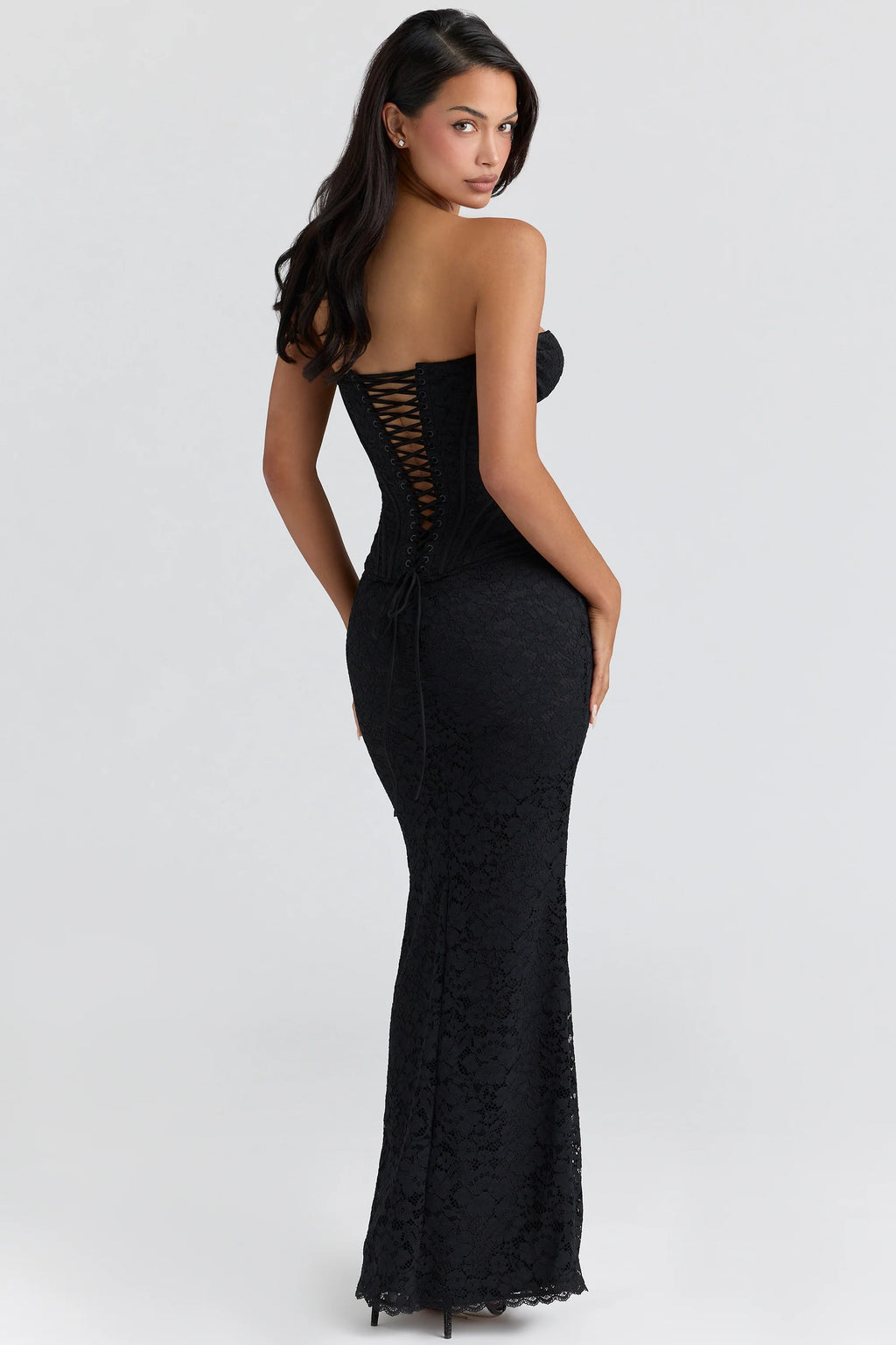 black lace corset maxi dress