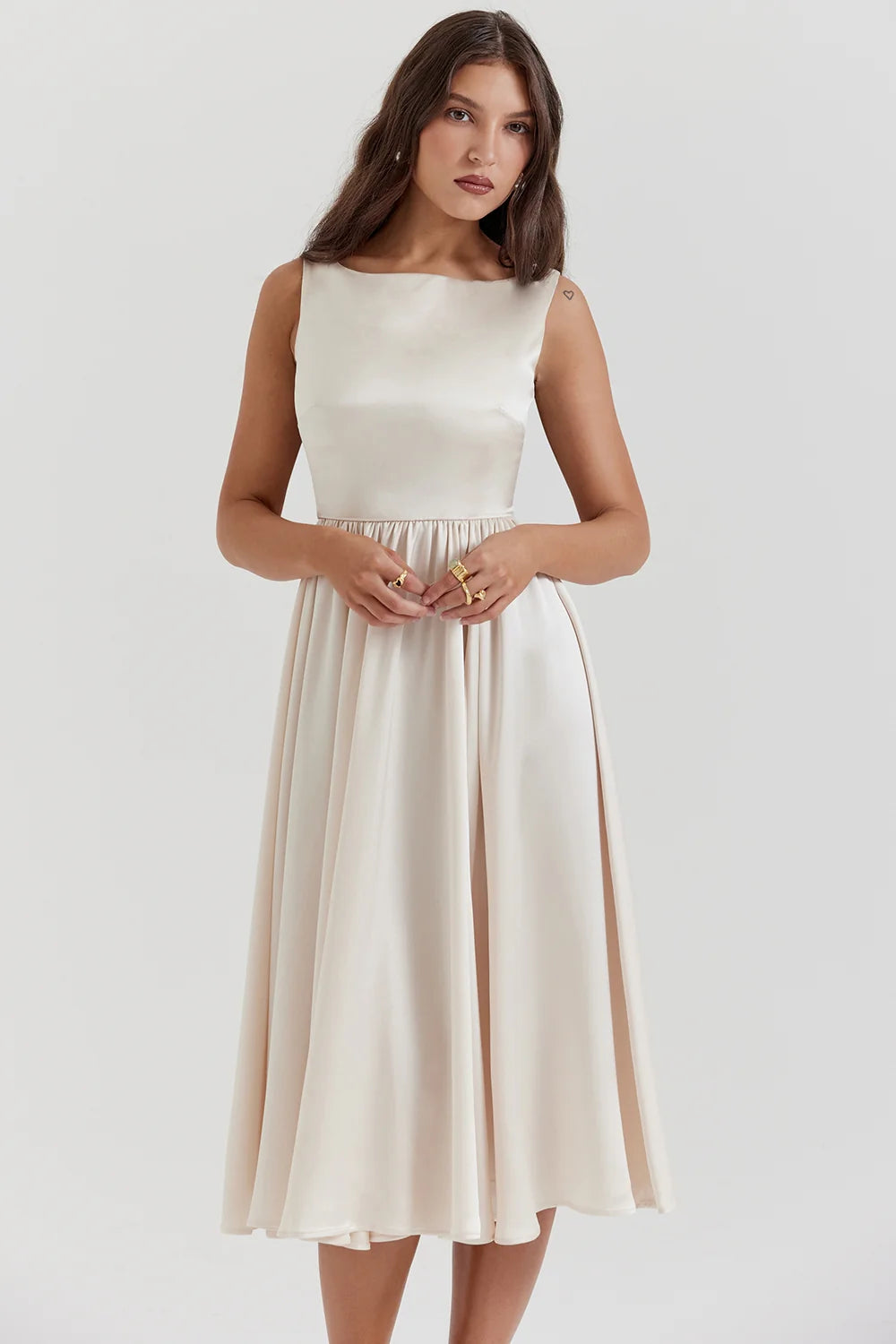 vintage cream midi dress