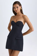 Strapless Structured Tulip Mini Dress in Black