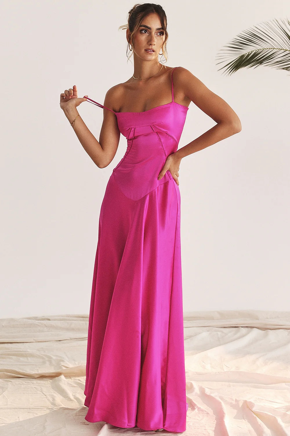 fuchsia lace up maxi dress
