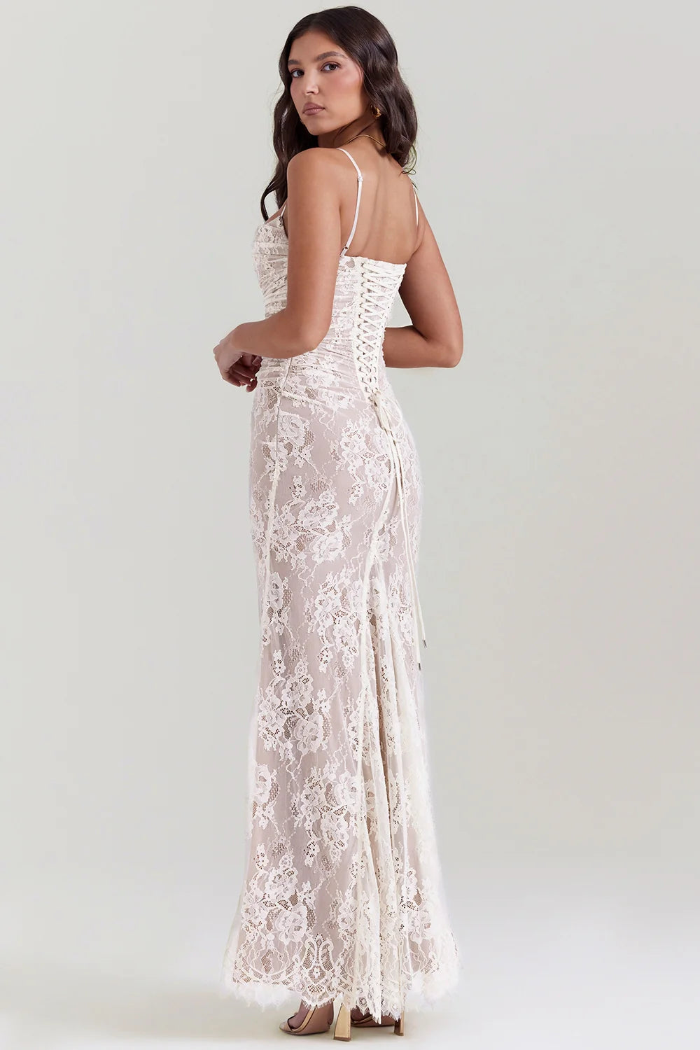 vintage cream lace maxi dress