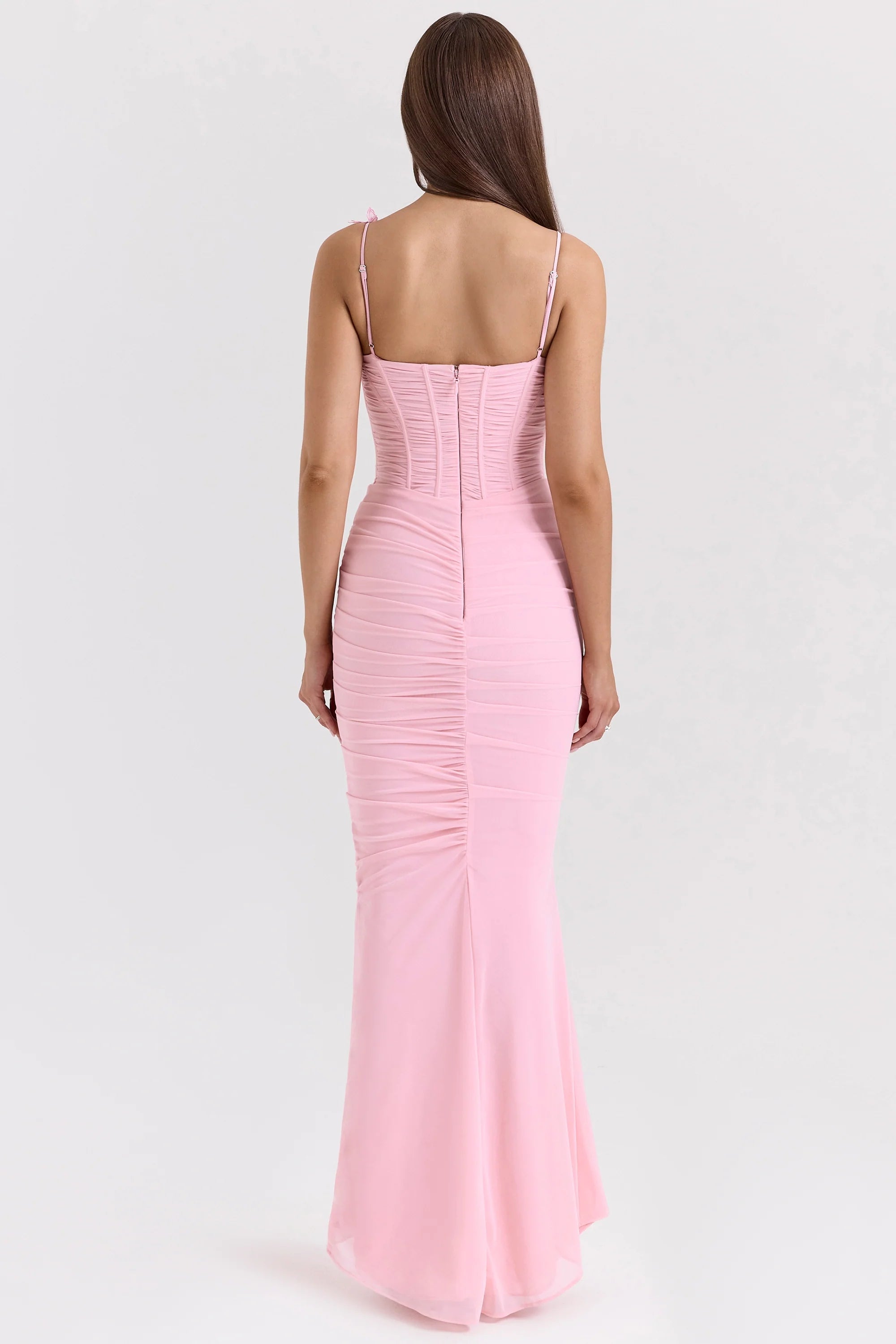 pink stretch mesh butterfly maxi dress