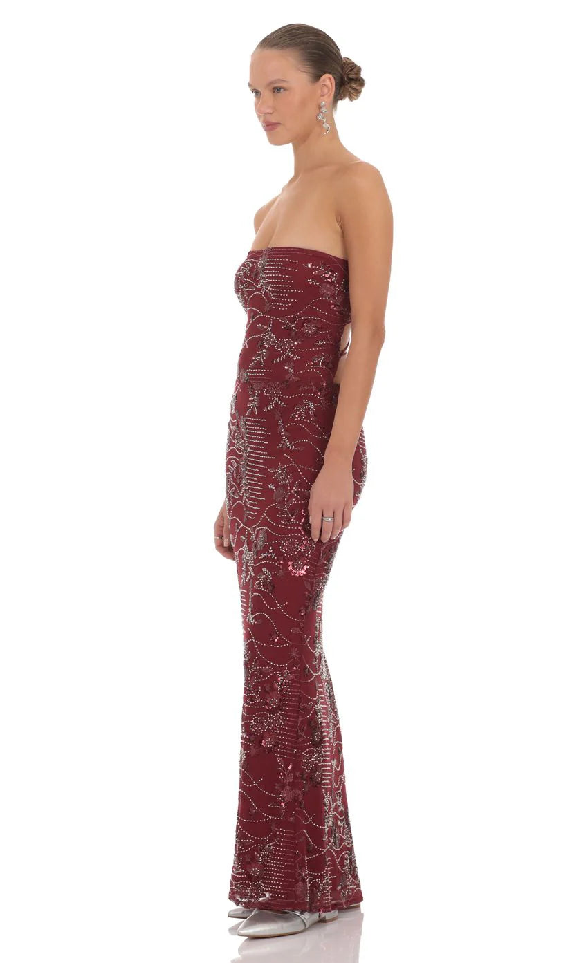 Grace Embellished Maxi Dress in Red