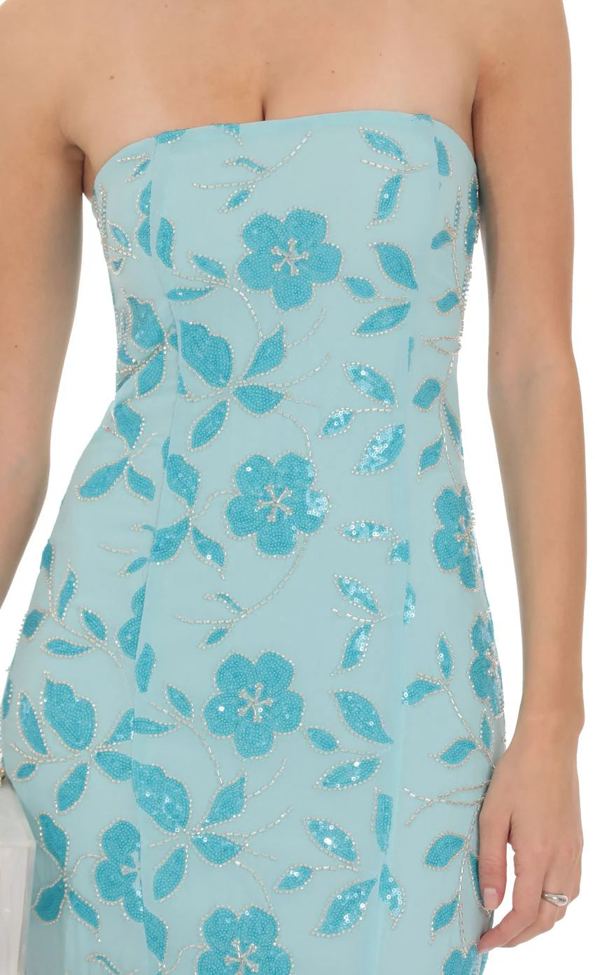 Masha Sequin Maxi Dress in Blue