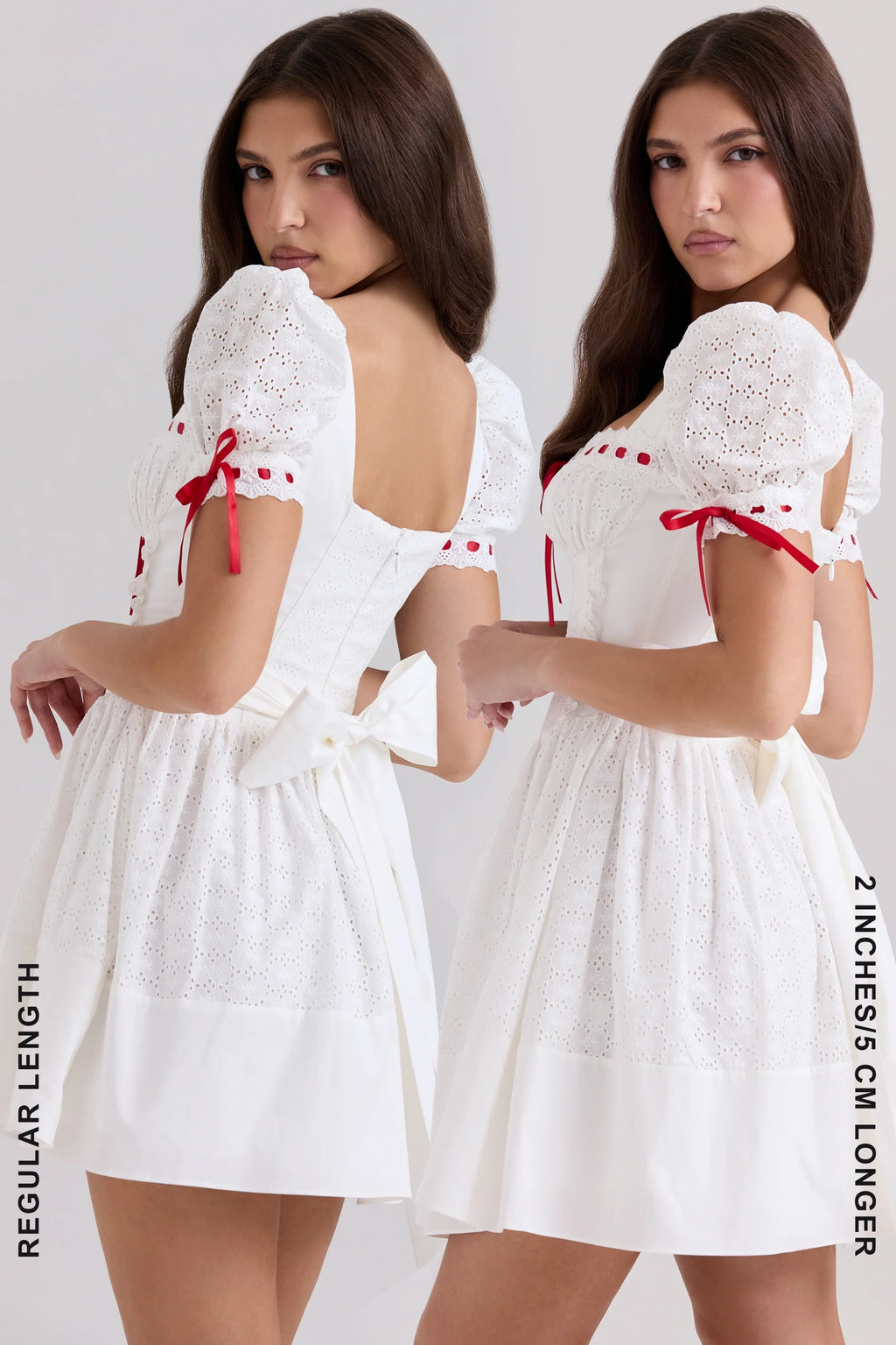 white broderie anglaise puff sleeve mini dress