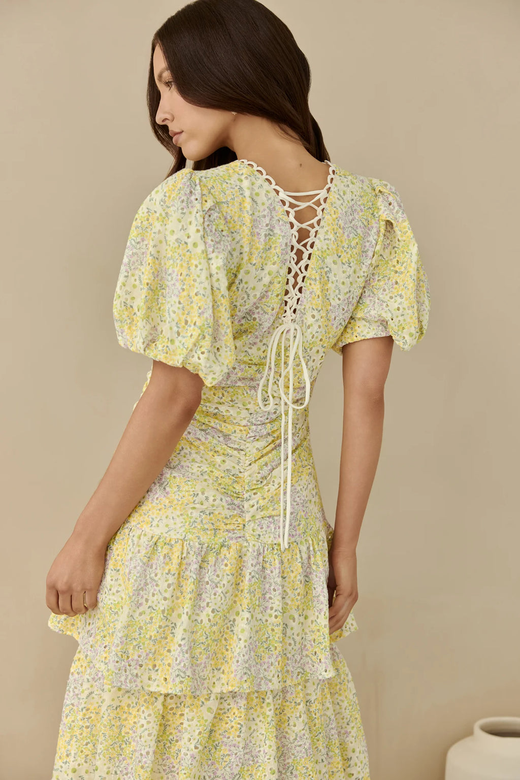 Corinna Tiered Maxi Dress Lemon