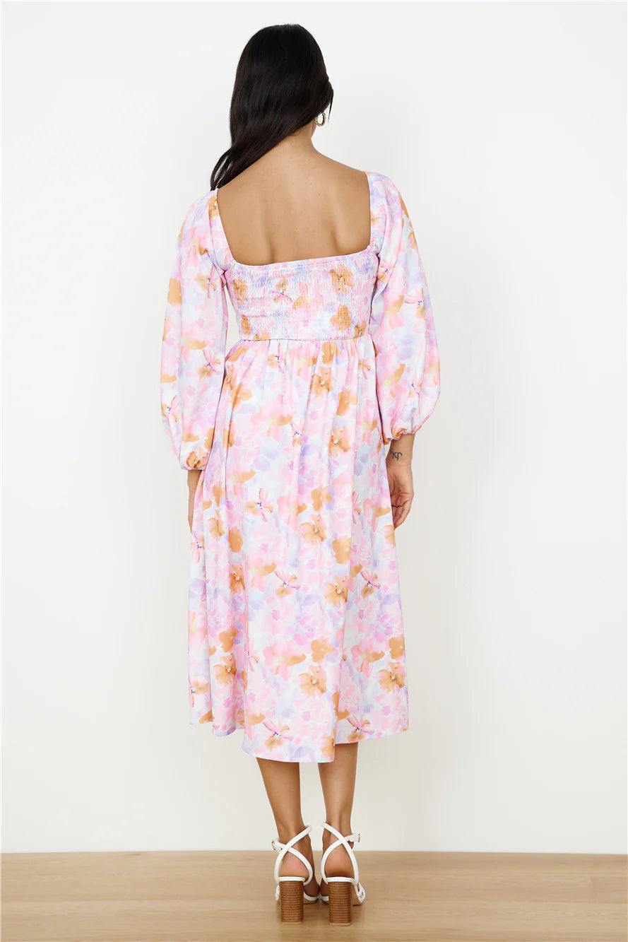 Sunset Blooms Midi Dress Lilac