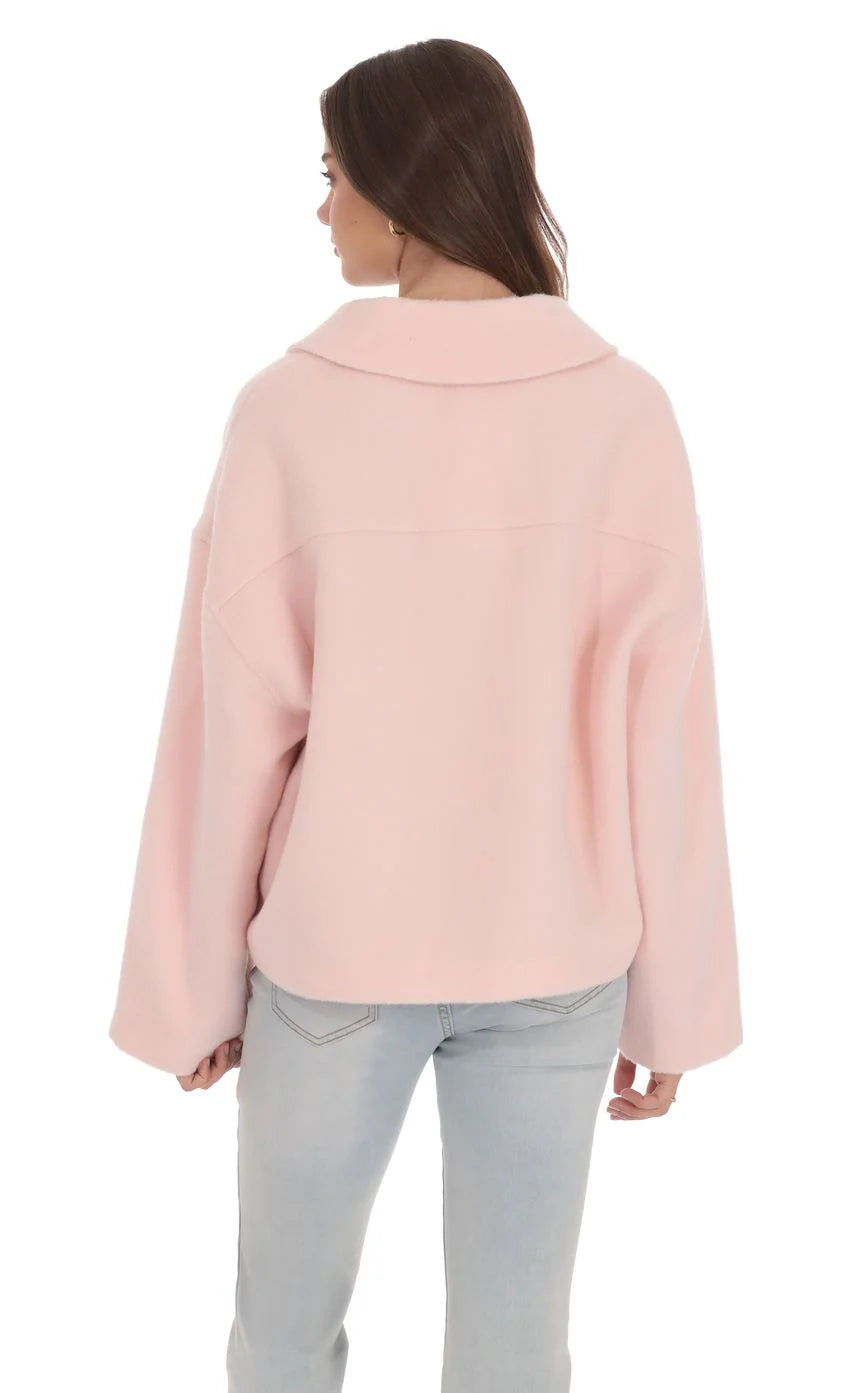 Fuzzy Zip-Up Jacket in Pink