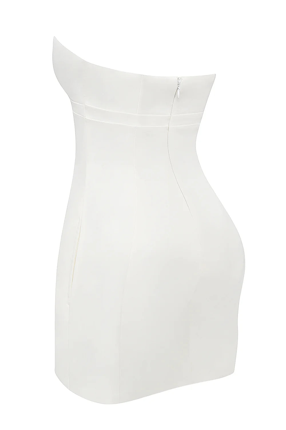 white strapless twill mini dress