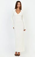 Pamela Midi Dress - Ribbed Knit Poli Midi Dress in Off White