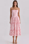 pink cotton broderie anglais lace midi sundress