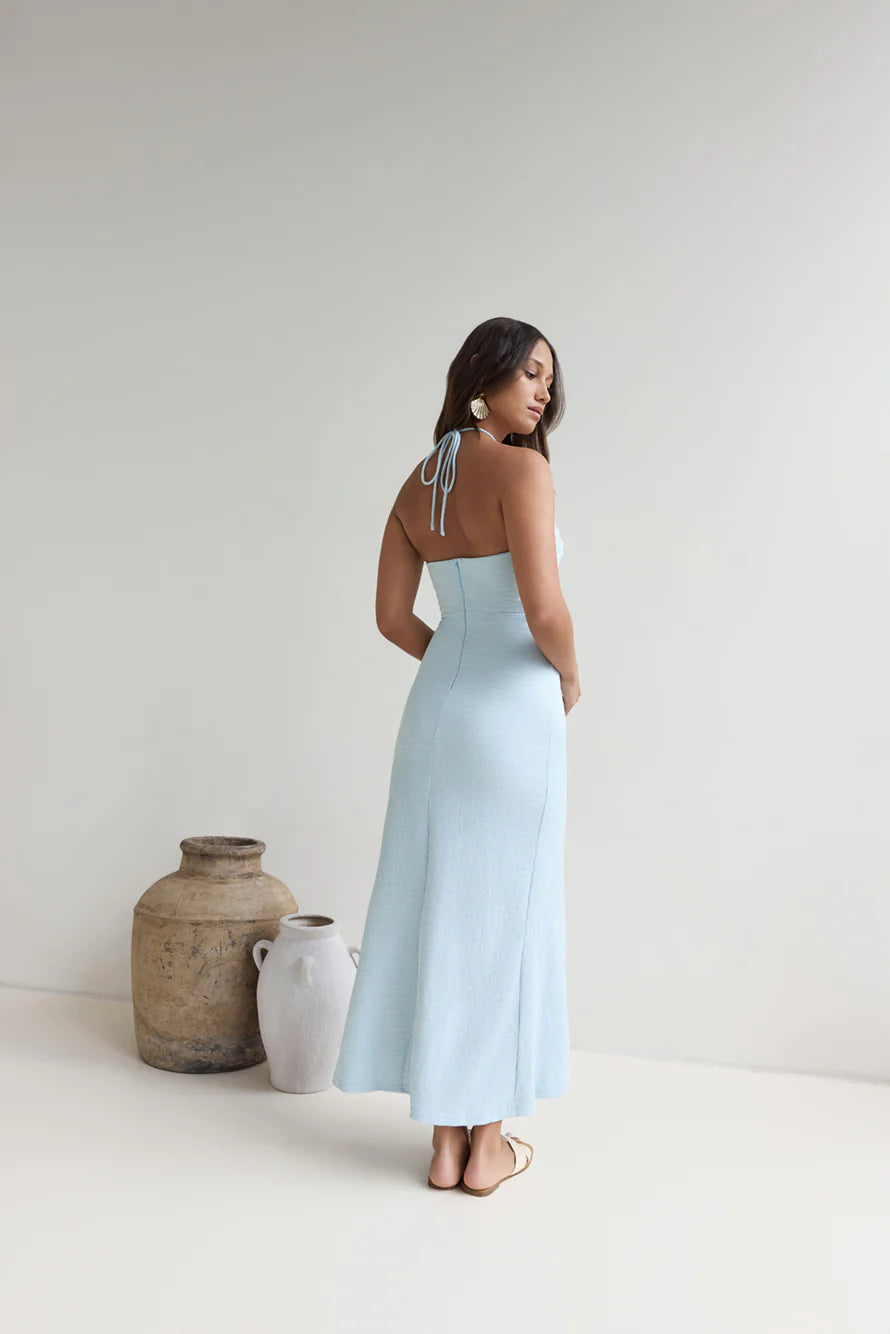 Karmic Blessing Strapless Halter Maxi Dress Blue