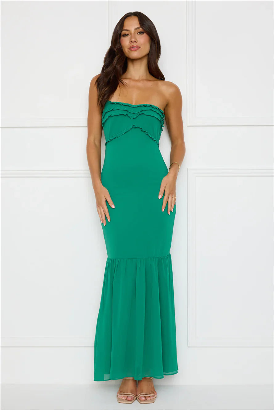 Stylish Snake Strapless Maxi Dress Green