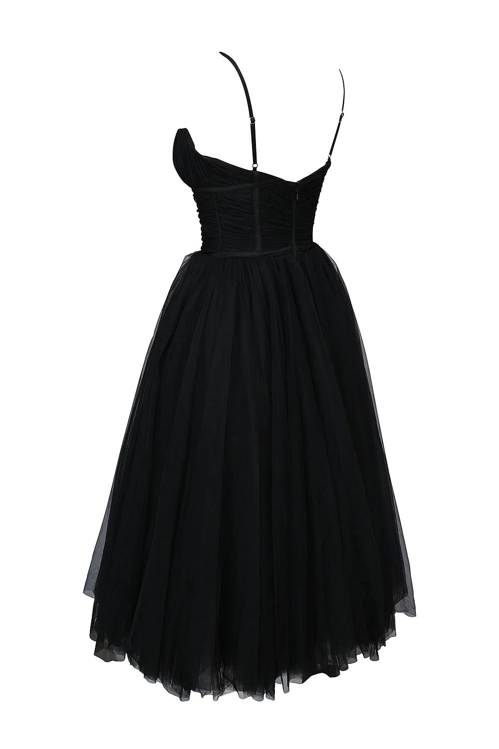 black tulle ruched bodice midi dress - sale