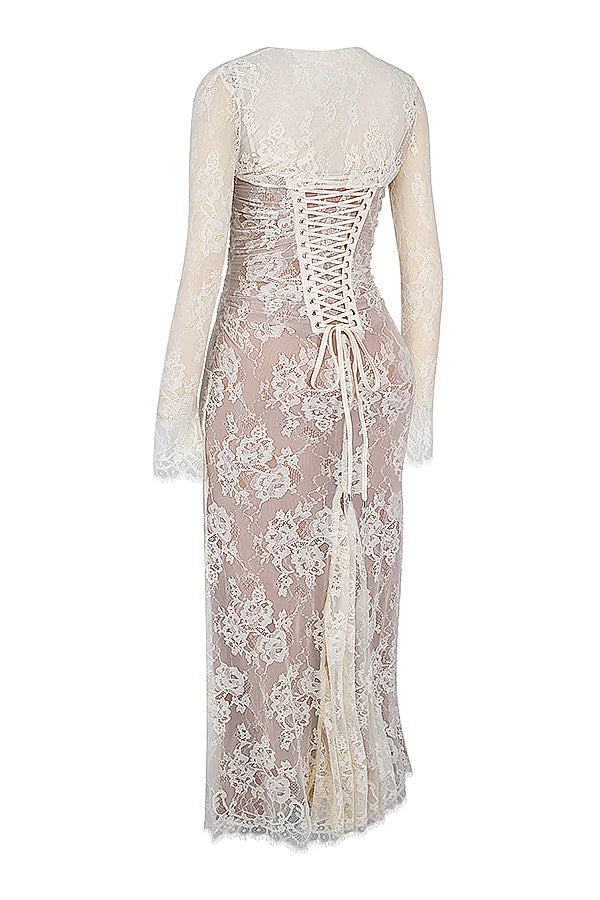 vintage cream lace maxi dress