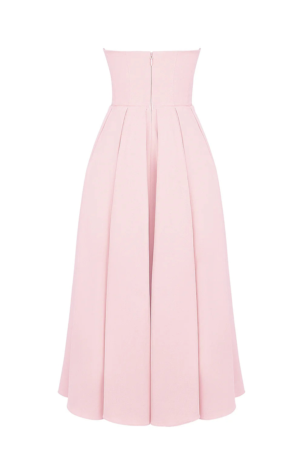 parisian pink strapless corset midi dress
