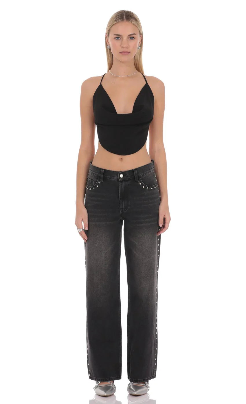 Elvion Drape Halter Top in Black