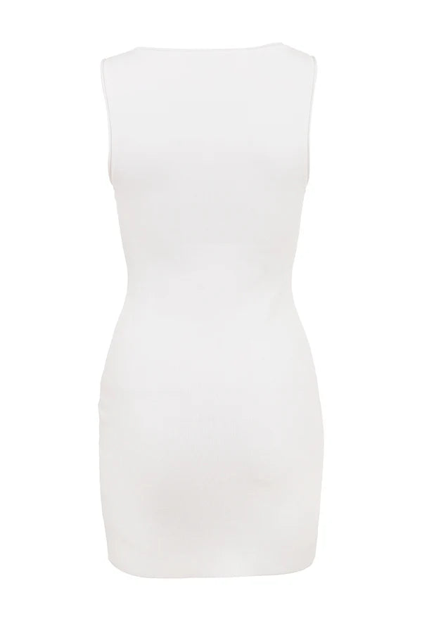 white stretch knit mini dress - sale