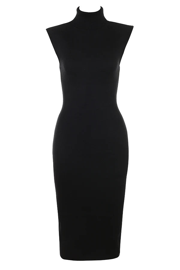 black cashmere blend turtle neck midi dress