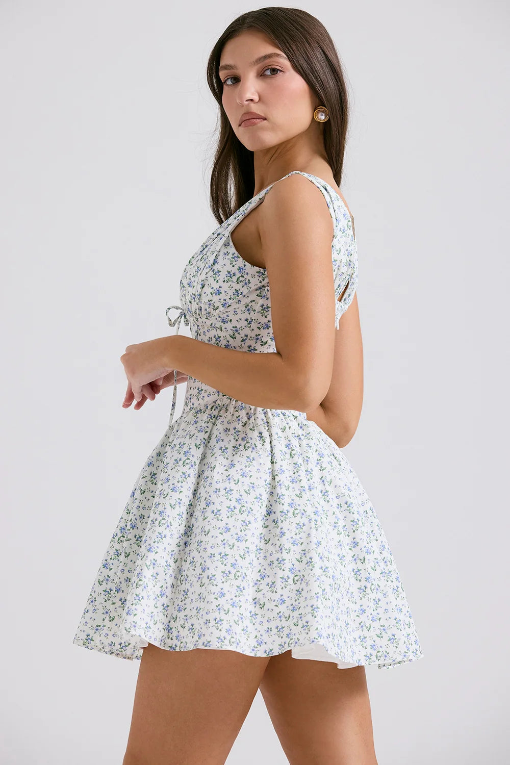 white bluebell print corset mini dress