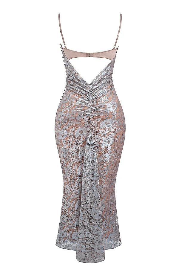 ice blue lace godet gown