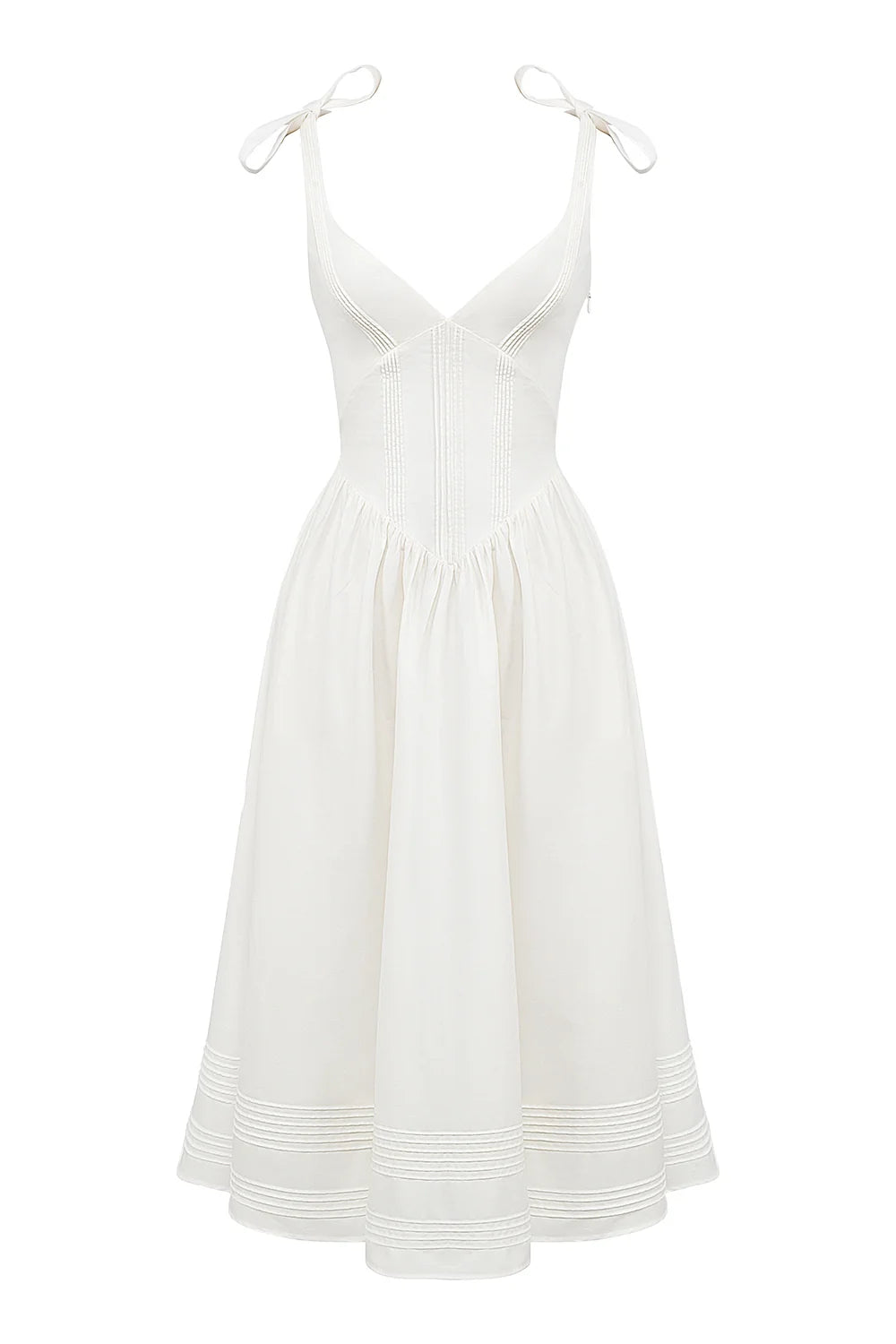 white pin tuck cotton midi sundress