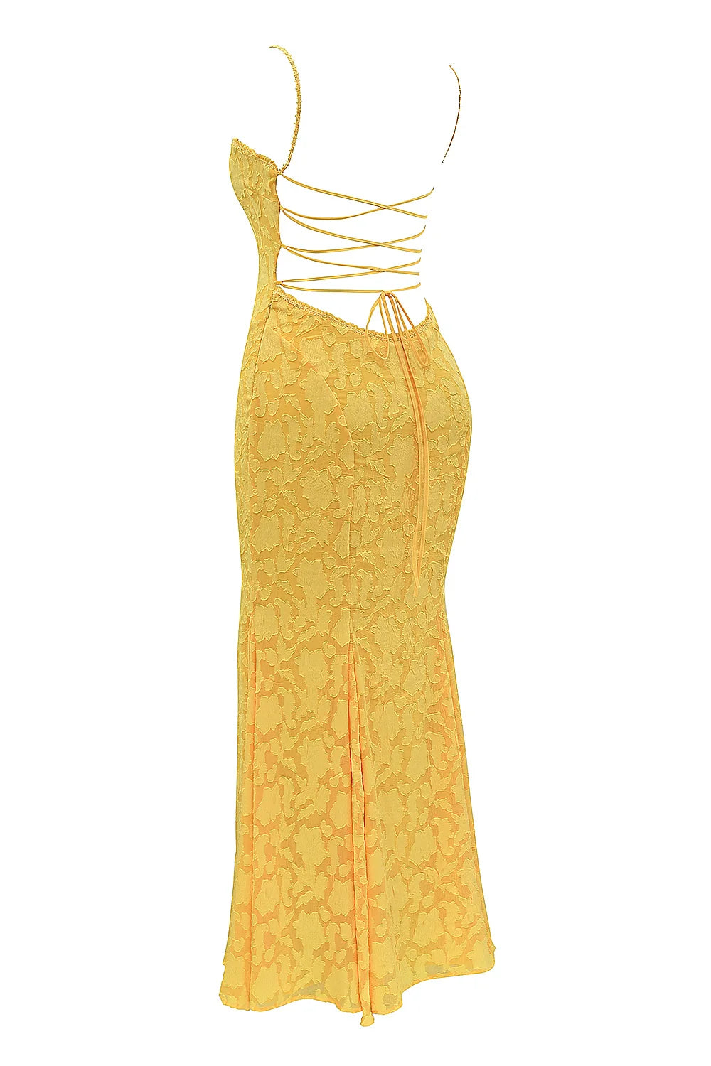 apricot lace up back maxi dress