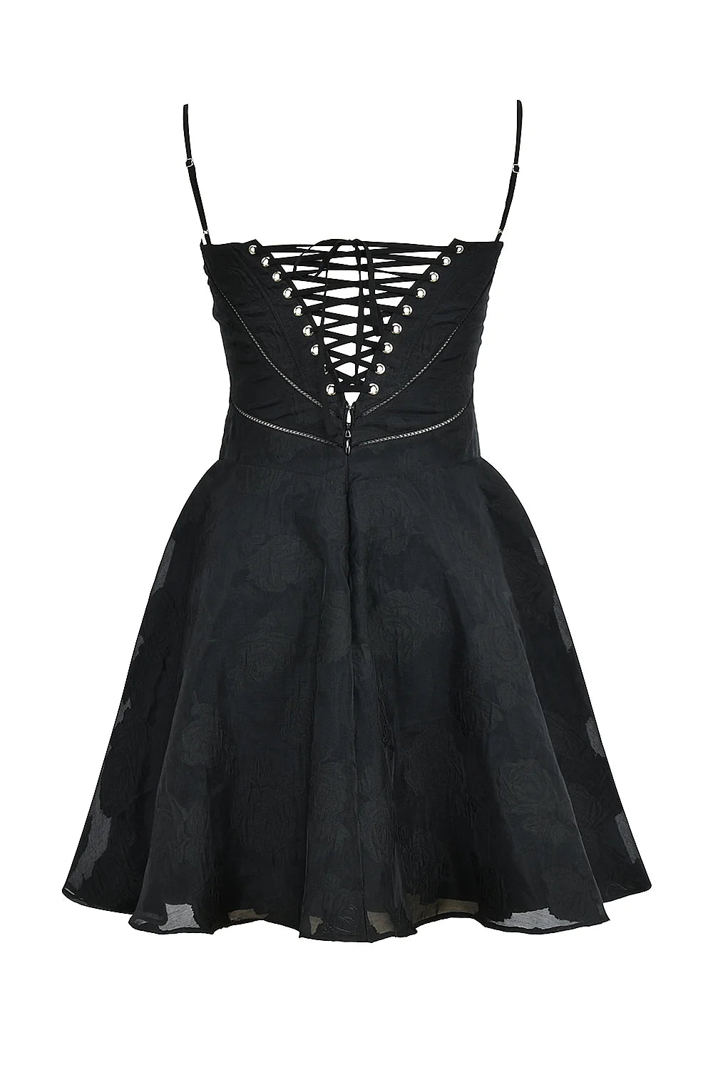 black floral lace back mini dress