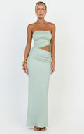 Fergie Maxi Dress - Strapless Side Ruched Cut Out Fitted Dress in Sage