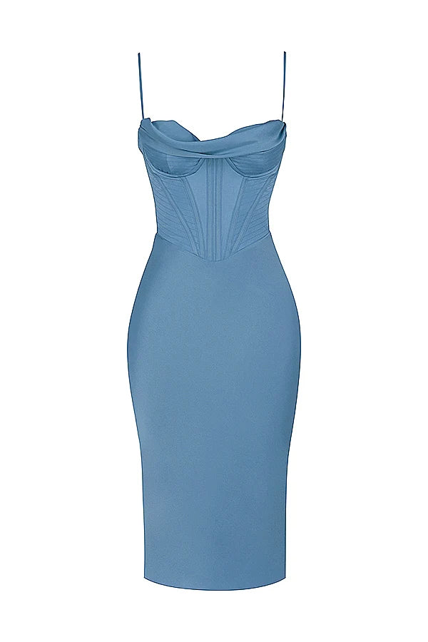 aegean blue corset midi dress