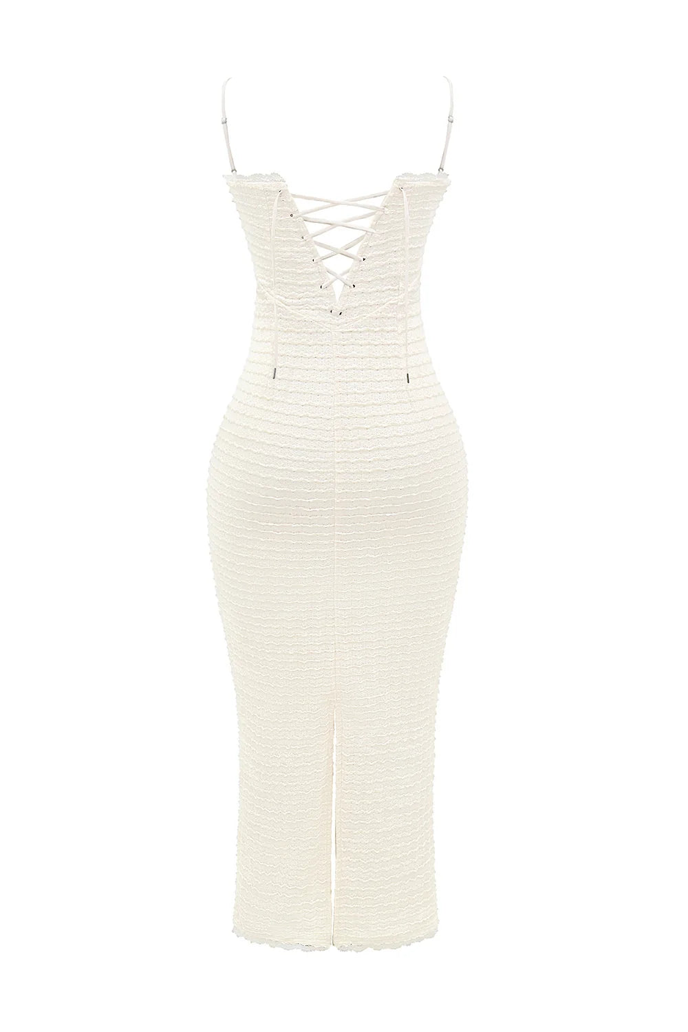 cream tea frill lace midi dress