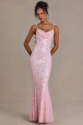 Premium Embellished Open-Back Maxi Dress in Baby Pink