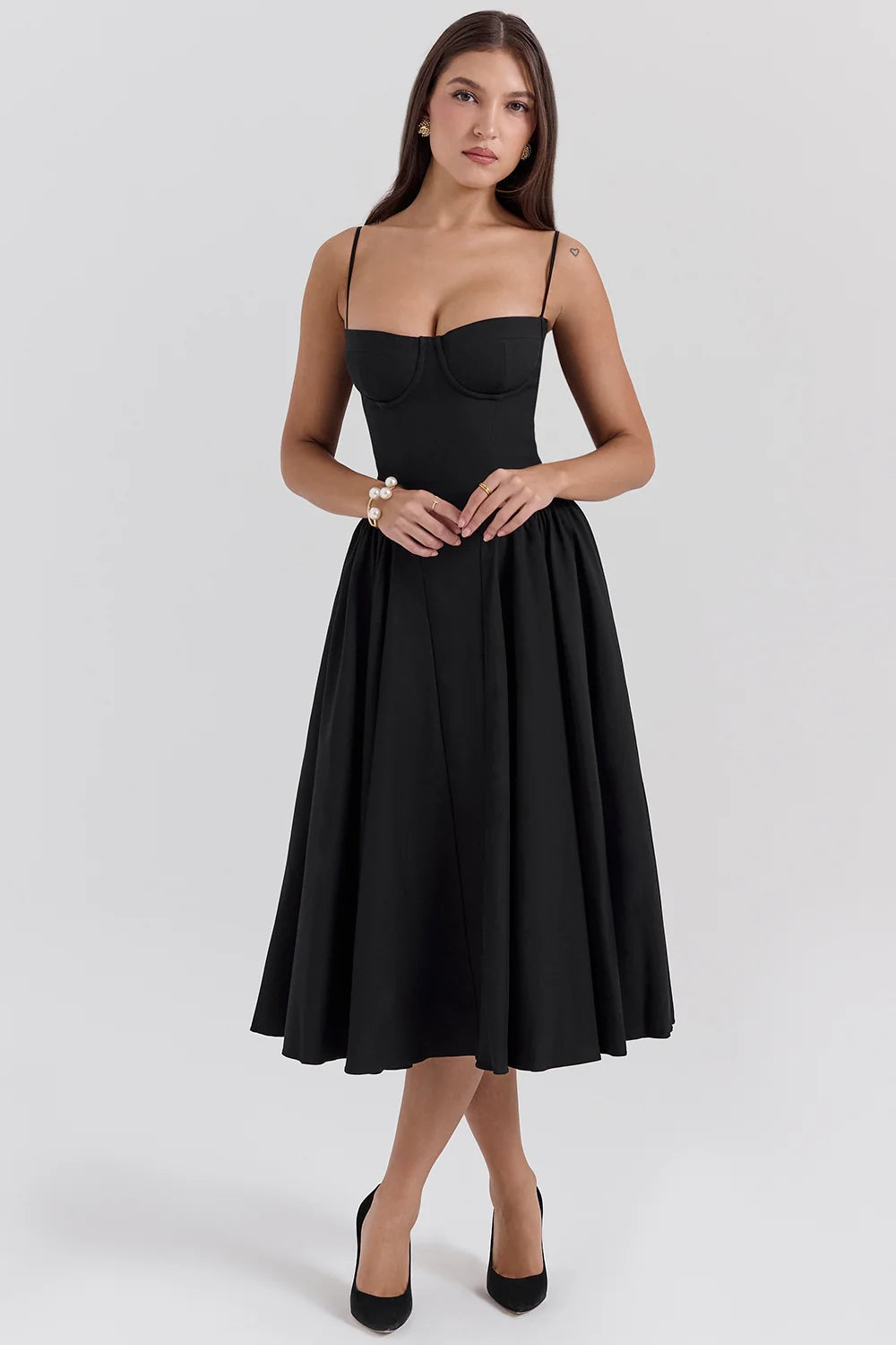 black corset midi dress