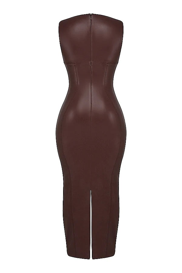 cocoa vegan leather maxi dress